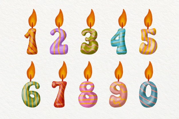 水彩の誕生日番号セット