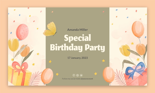 Free Vector watercolor birthday party twitch background