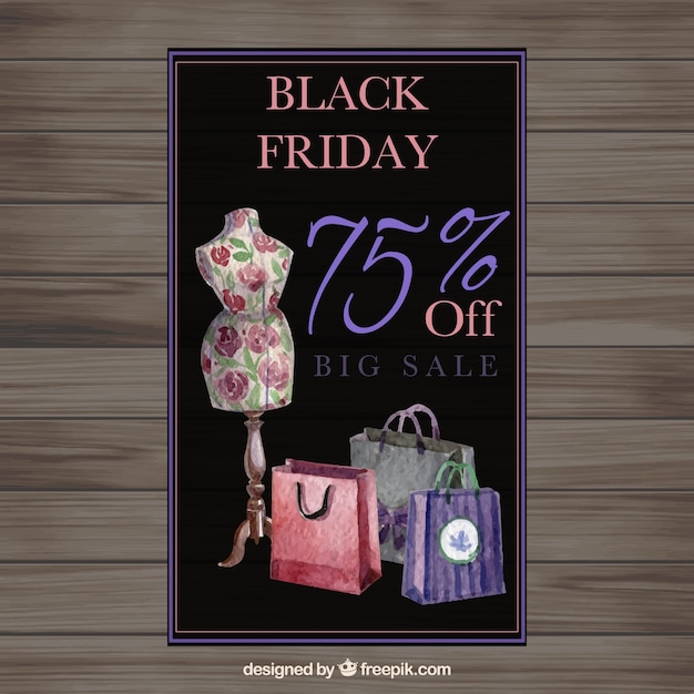 Free vector watercolor black friday flyer