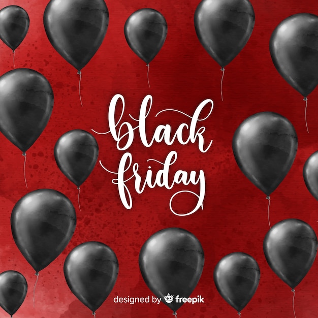 Watercolor black friday sales background with black balloons