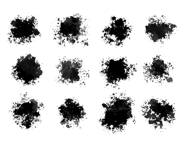 Free vector watercolor black in grunge set of twelve design