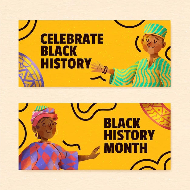 Free vector watercolor black history month horizontal banners set