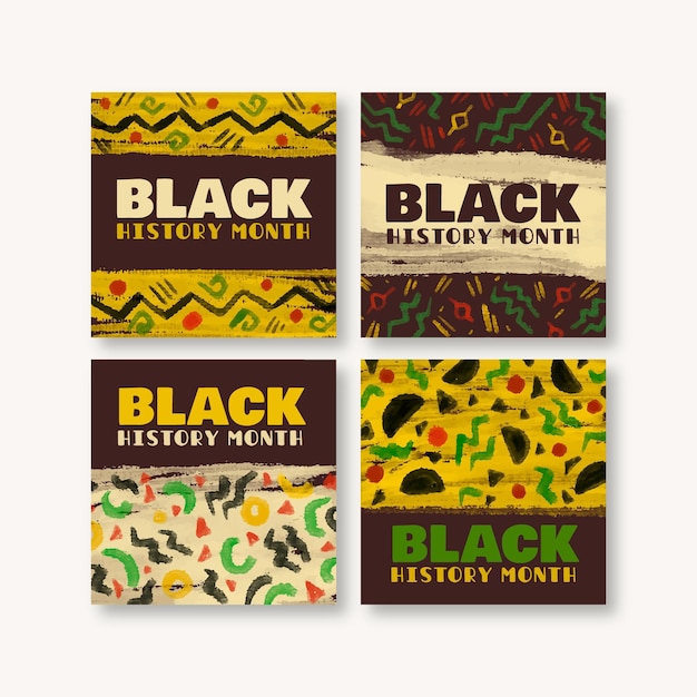 Free vector watercolor black history month instagram posts collection