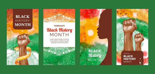 Watercolor black history month instagram stories collection