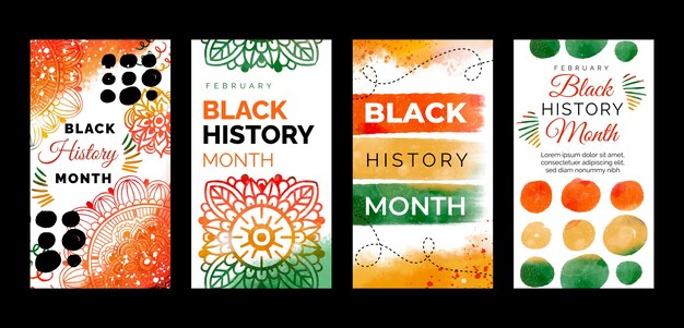 Watercolor black history month instagram stories collection