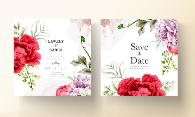 水彩咲く花の結婚式の招待状のテンプレート