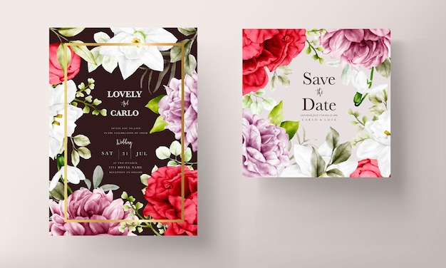 watercolor blooming floral wedding invitation template