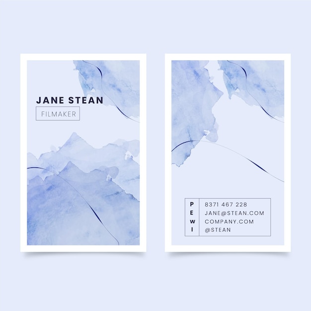 Watercolor blue business card template