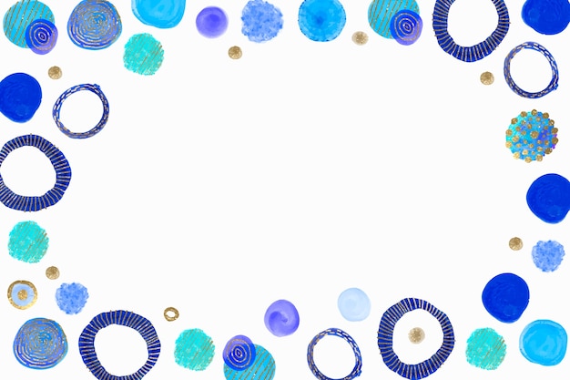 Watercolor blue dots frame background