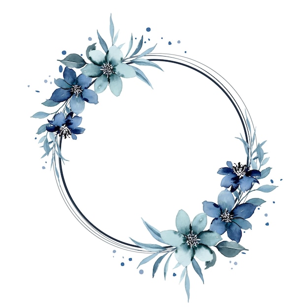 Акварель синяя цветочная рамка с кругами
