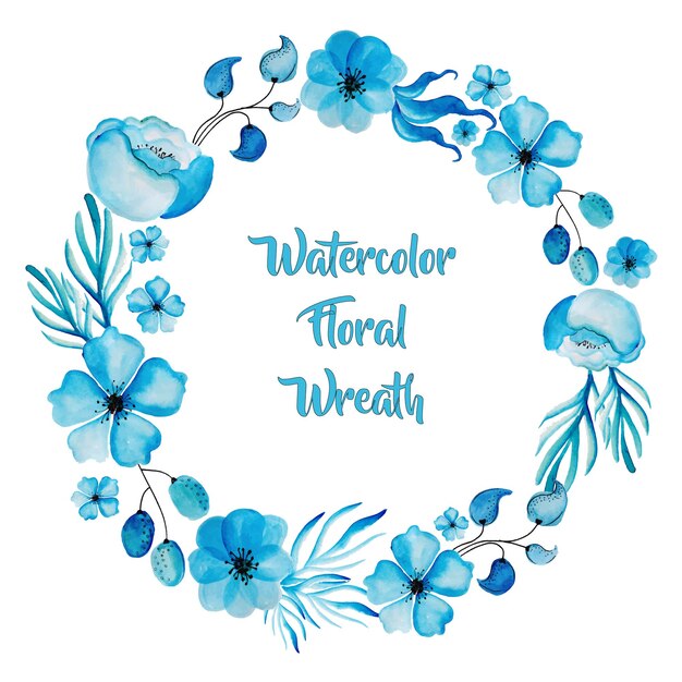 Watercolor Blue Floral Wreath