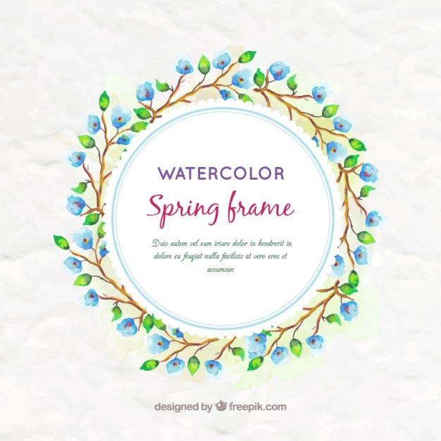 Watercolor blue flowers wreath