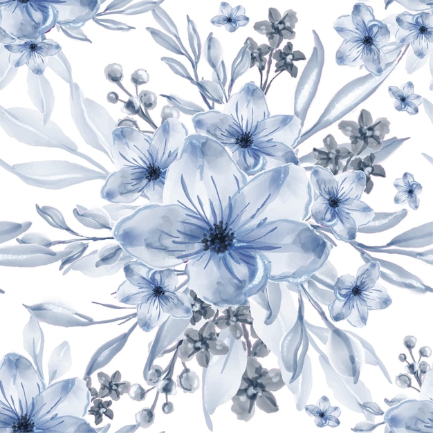 수채화 블루 꽃