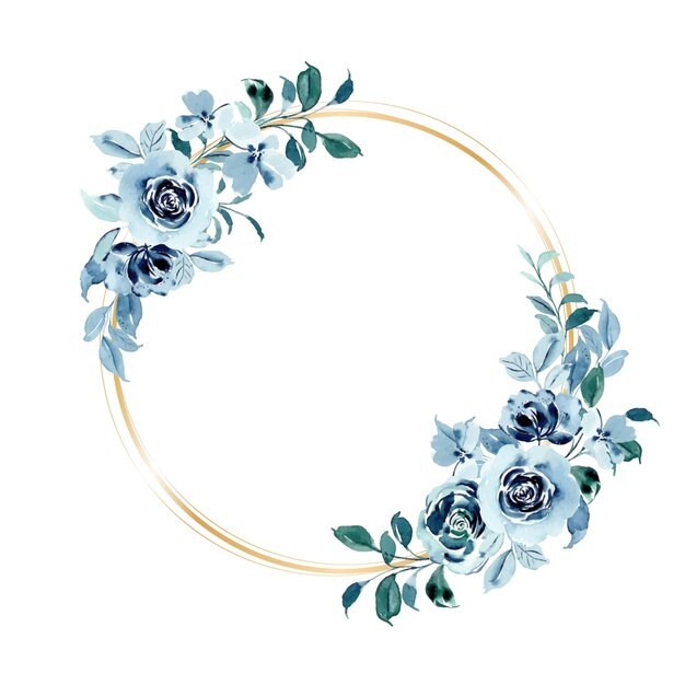 Watercolor blue green rose flower wreath