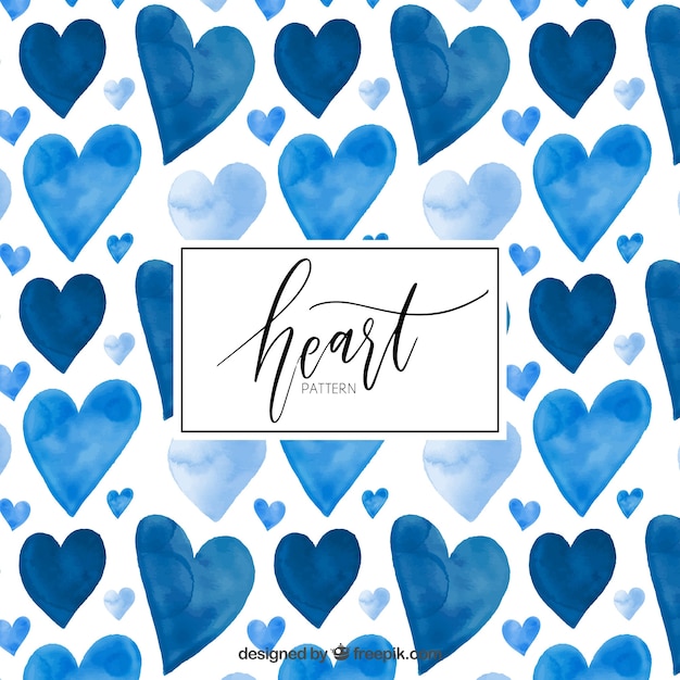 Watercolor blue hearts pattern