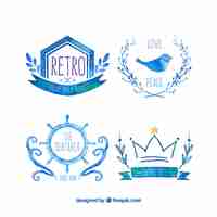 Free vector watercolor blue logos in retro style