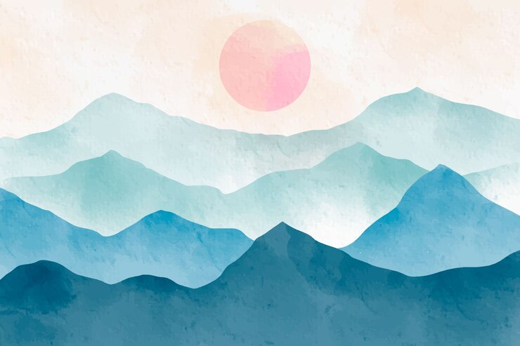 Free Vector watercolor blue mountains background