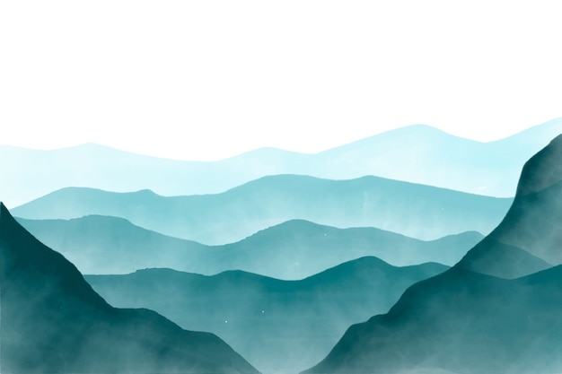 無料ベクター 水彩の青い山の背景