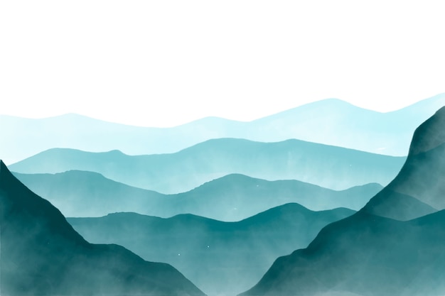 Watercolor blue mountains background