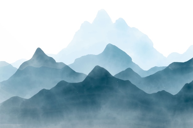 Watercolor blue mountains background