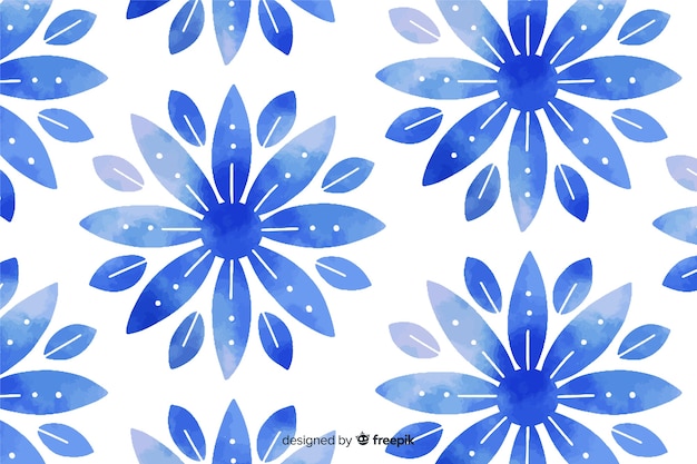 Watercolor blue ornamental flower background