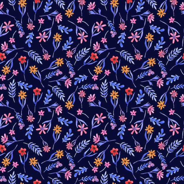 Watercolor blue pattern with flowers