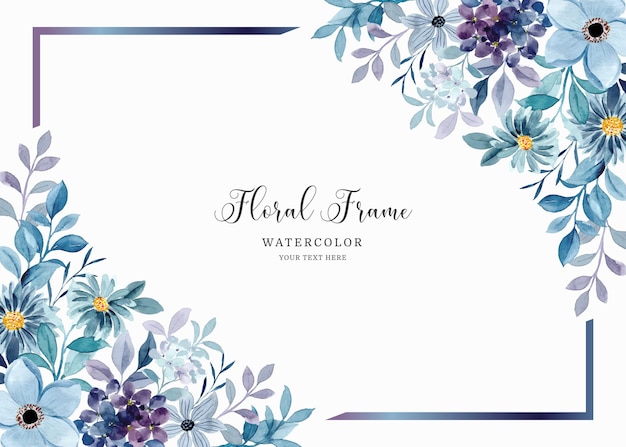 Watercolor blue purple floral frame background