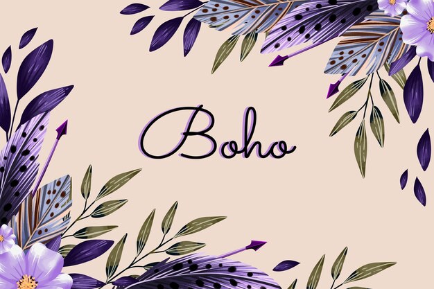Watercolor boho background with flowers and leaves