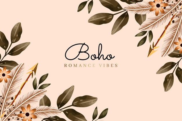 Watercolor boho background with leaves