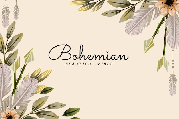 Free vector watercolor boho background with leaves