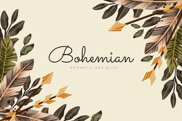 Free vector watercolor boho background with leaves