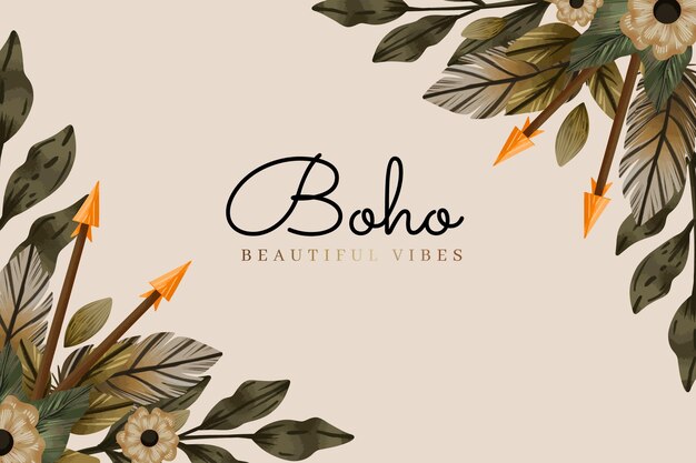 Watercolor boho background with leaves