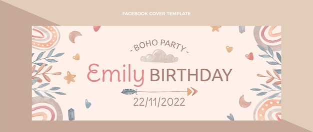 Free vector watercolor boho birthday facebook cover