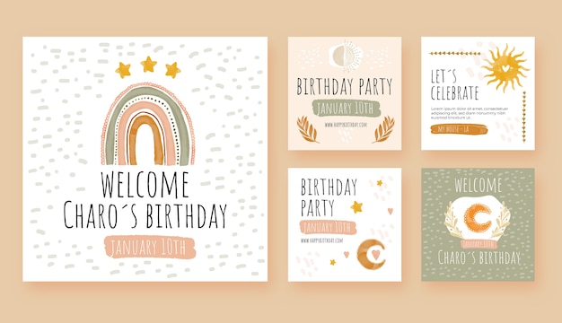 Free vector watercolor boho birthday instagram post