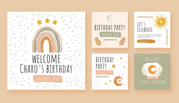watercolor boho birthday instagram post