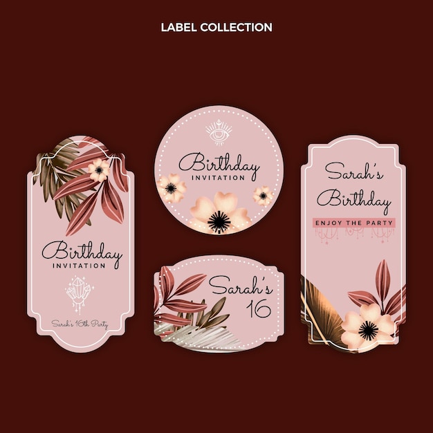 Free vector watercolor boho birthday label