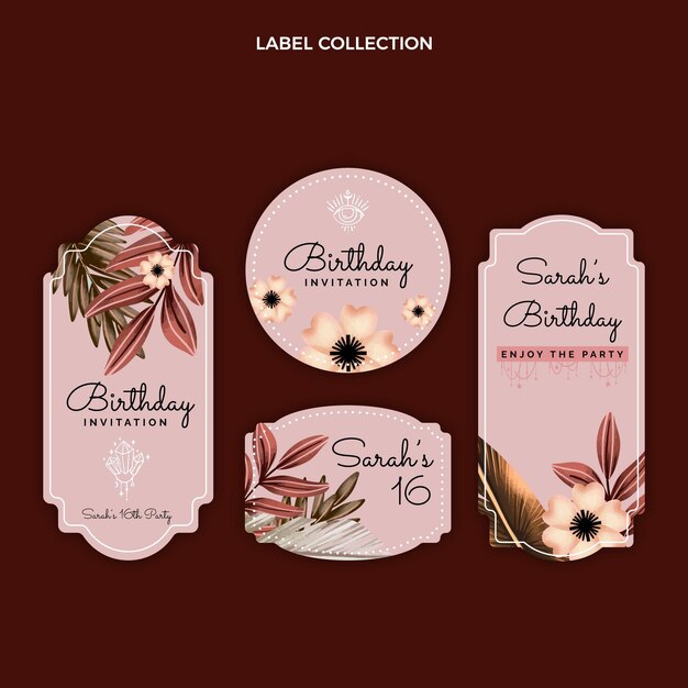 watercolor boho birthday label