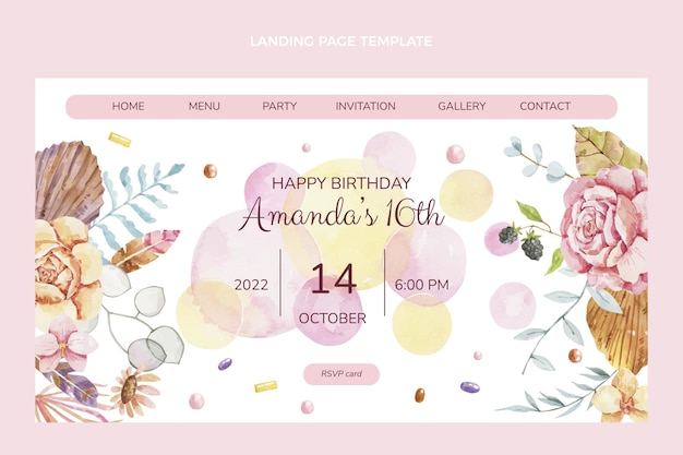 Free vector watercolor boho birthday landing page