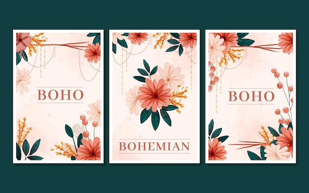 Free vector watercolor boho covers collection