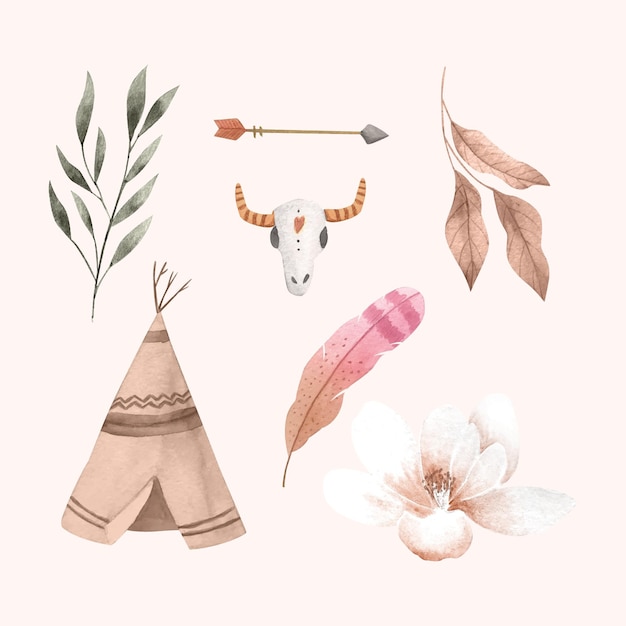 Free vector watercolor boho element collection