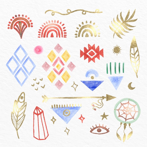 Free vector watercolor boho element collection
