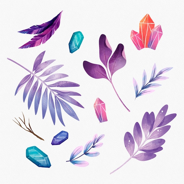 Free vector watercolor boho elements collection