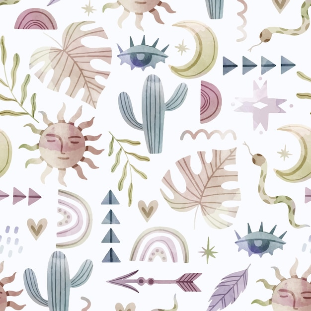 Free vector watercolor boho pattern design