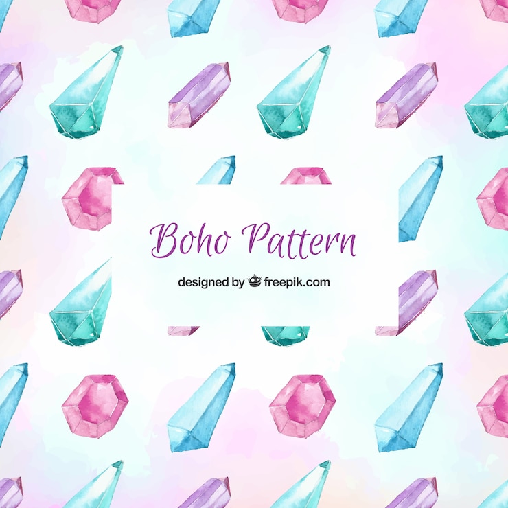 Бесплатный Вектор акварельный рисунок boho с бриллиантами