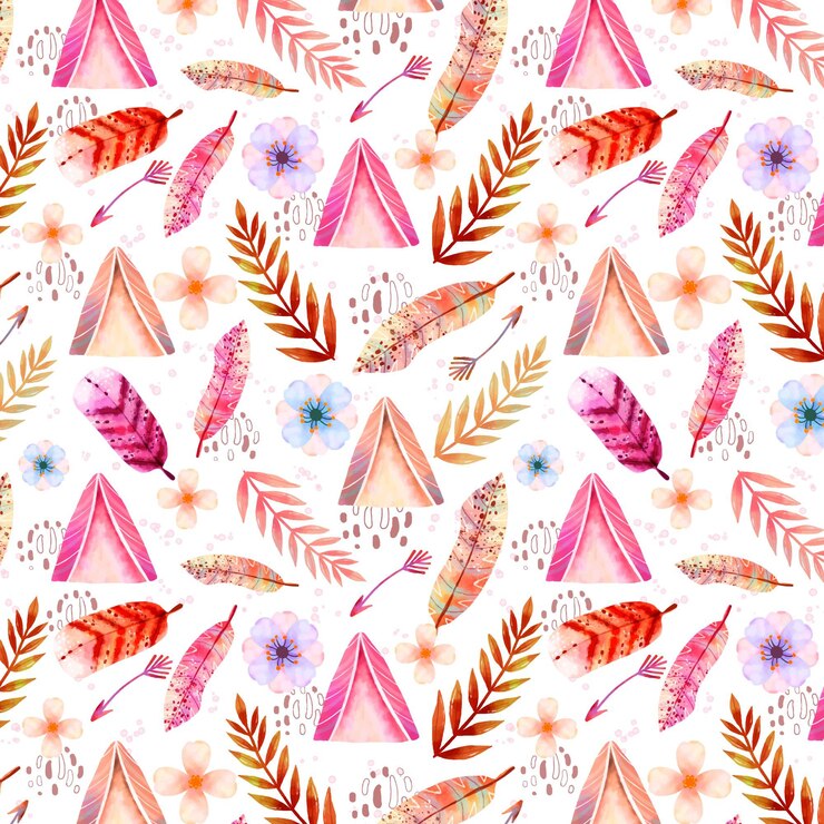 Free Vector watercolor boho pattern with leaves
