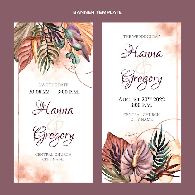 Watercolor boho wedding banners vertical