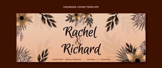 Free vector watercolor boho wedding facebook cover