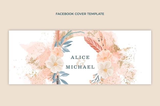 Watercolor boho wedding facebook cover