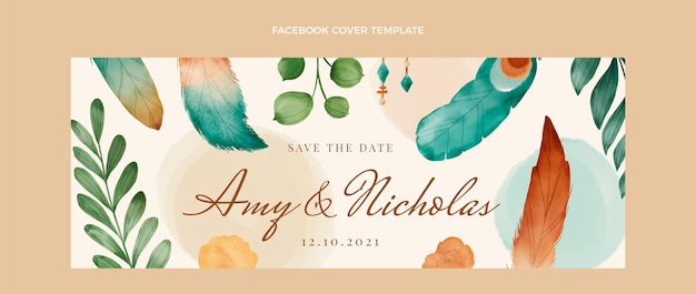 Free vector watercolor boho wedding facebook cover