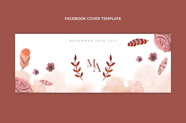 Vettore gratuito copertina facebook di matrimonio boho ad acquerello